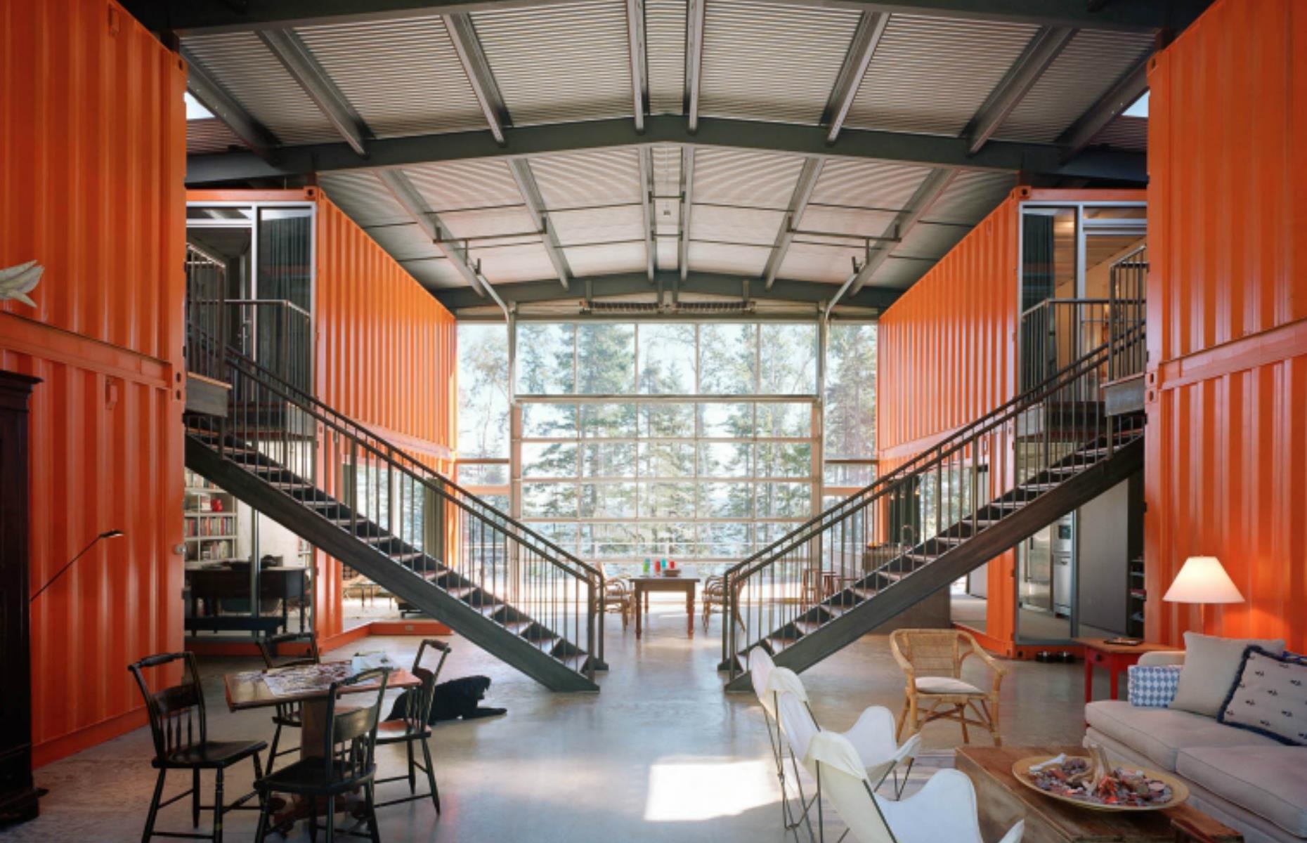 Shipping container sanctuary, Maine, USheridan Construction produced a practical structure that would withstand heavy snow during long New England winters, using corrugated iron to create the appearance of an airplane hangar. SA: You won't believe people live inside these hangar homes